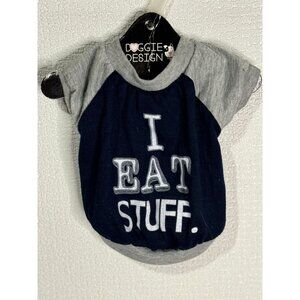 I Eat Stuff Dog T-Shirt Navy and Gray Pets Size Small